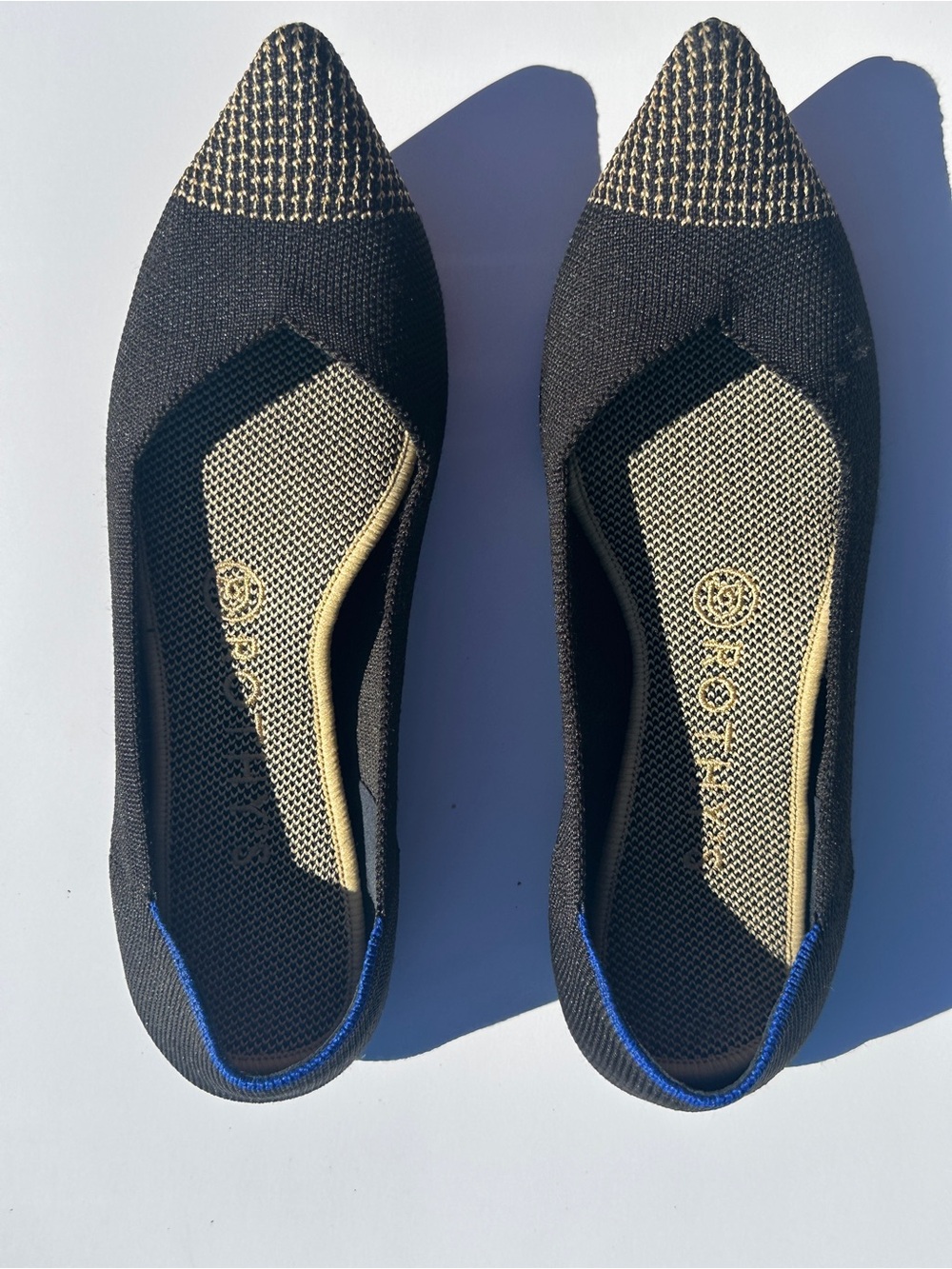 Rothy's The Point Black and Gold Retired size 8 EUC